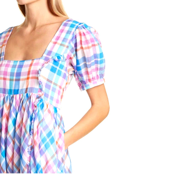 Anthropologie x LoveShackFancy S Babydoll $395 Kimball Plaid Milkmaid Midi Dress - Picture 4 of 9